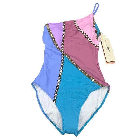NWT GOTTEX Modern Shades One Shoulder Women's Swimsuit Size 6 Multicolor - Picture 2 of 6